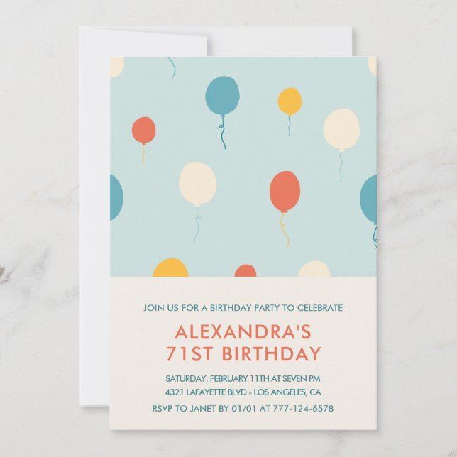 71st birthday invitations Balloons Modern  (Front)