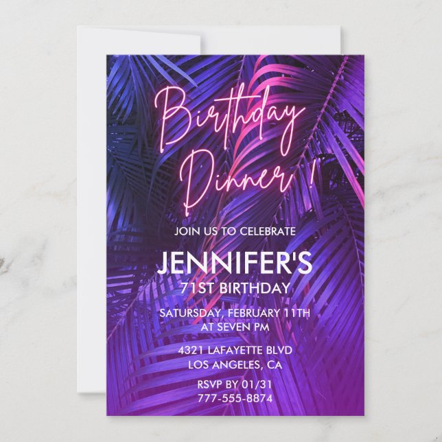 71st birthday invitations Pink Neon Tropical (Front)
