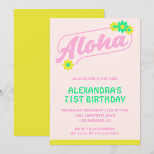 71st birthday invitations Tropical Aloha Pink