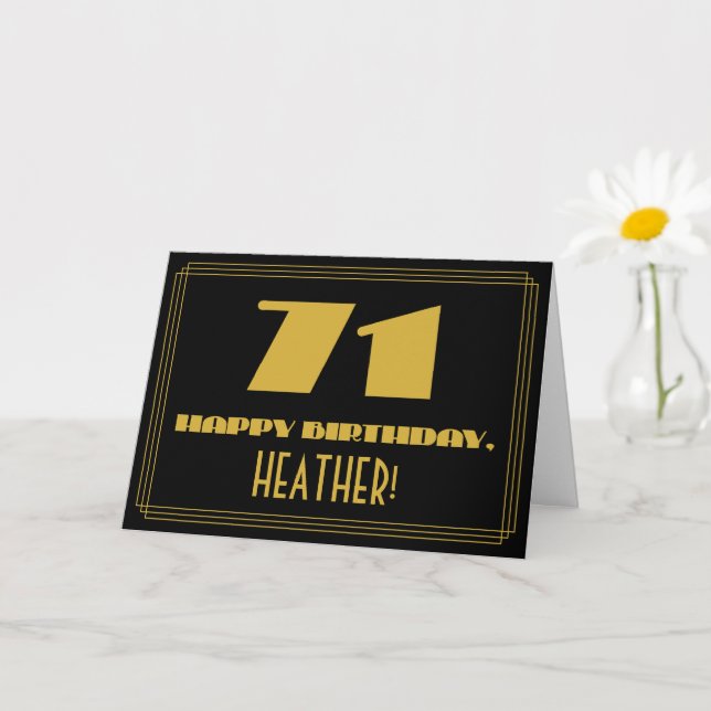 71st Birthday: Name + Art Deco Inspired Look "71" Card (Small Plant)