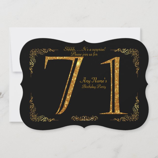 71st,Birthday party 71st,great Gatsby,black & gold Invitation (Front)