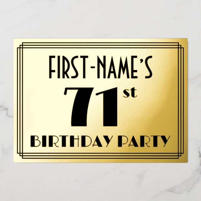 71st Birthday Party — Art Deco Look “71” + Name (Front)