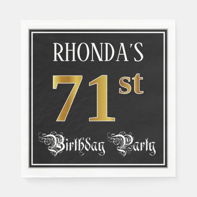 71st Birthday Party — Fancy Script, Faux Gold Look Napkin (Front)