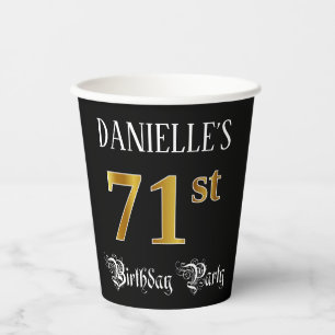 71st Birthday Party — Fancy Script, Faux Gold Look Paper Cups