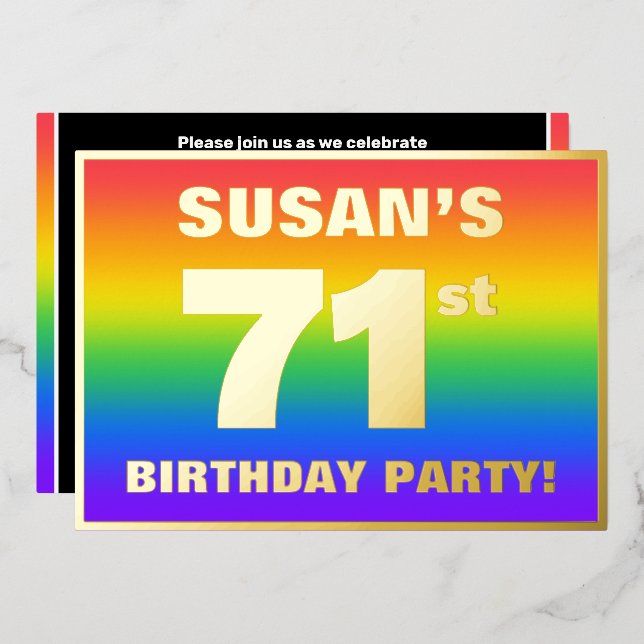 71st Birthday Party: Fun, Colorful Rainbow Pattern (Front/Back)