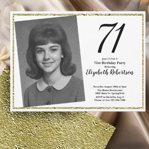 71st Custom Photo White and Gold Invitation