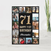 71st Happy Birthday Black and Gold Photo Collage