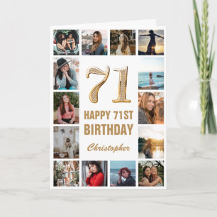 71st Happy Birthday Gold and White Photo Collage Card