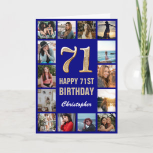 71st Happy Birthday Navy Blue & Gold Photo Collage Card