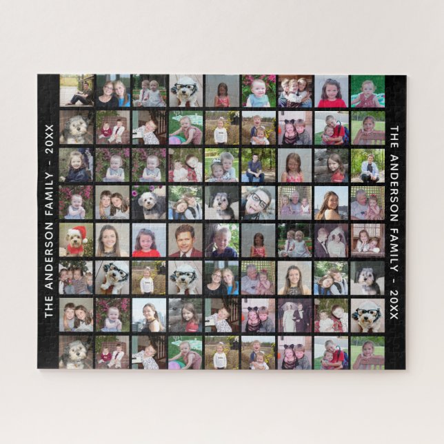 72 Square Photo Collage Grid with Text - black Jigsaw Puzzle (Horizontal)