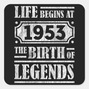 72 Year Old 1953 Birth Of Legend 72nd Birthday Square Sticker