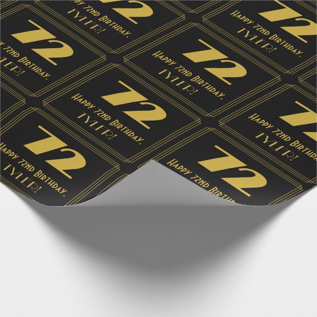 72nd Birthday – Art Deco Inspired Look "72" & Name Wrapping Paper (Corner)