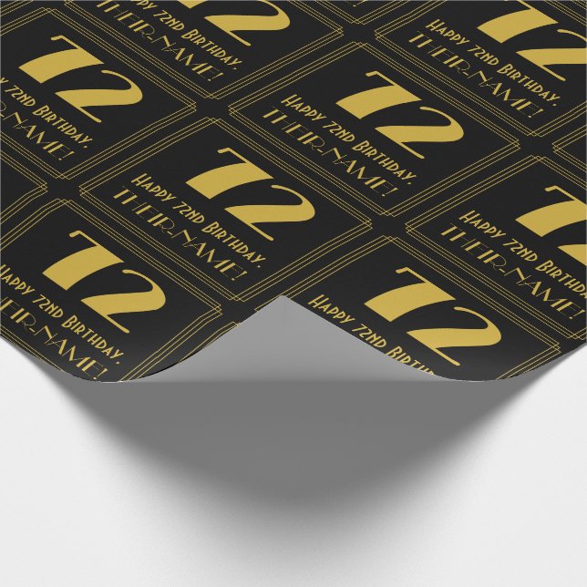 72nd Birthday ~ Art Deco Inspired Look "72", Name Wrapping Paper (Corner)