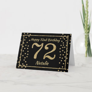 72nd Birthday Black and Gold Glitter Confetti Card