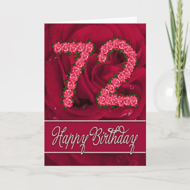 72nd birthday card with roses and leaves (Front)