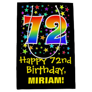 72nd Birthday: Colourful Stars Pattern & Rainbow 7 Medium Gift Bag
