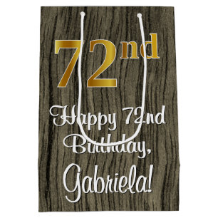 72nd Birthday: Elegant Faux Gold Look #, Faux Wood Medium Gift Bag