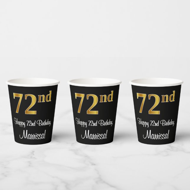 72nd Birthday - Elegant Luxurious Faux Gold Look # Paper Cups (Multi)