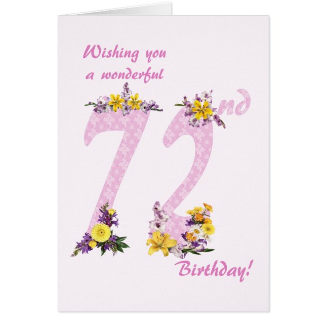 72nd Birthday Flower Decorated Numbers (Front)
