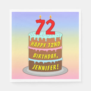 72nd Birthday: Fun Cake and Candles + Custom Name Napkin
