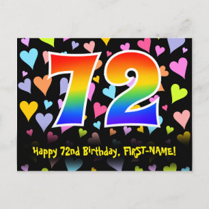 72nd Birthday: Fun Hearts Pattern, Rainbow 72 Postcard