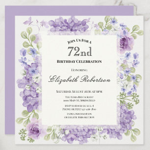 72nd Birthday Invitation Elegant Purple Flowers