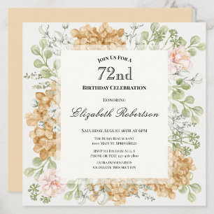 72nd Birthday Invitation in Elegant Autumn Colours