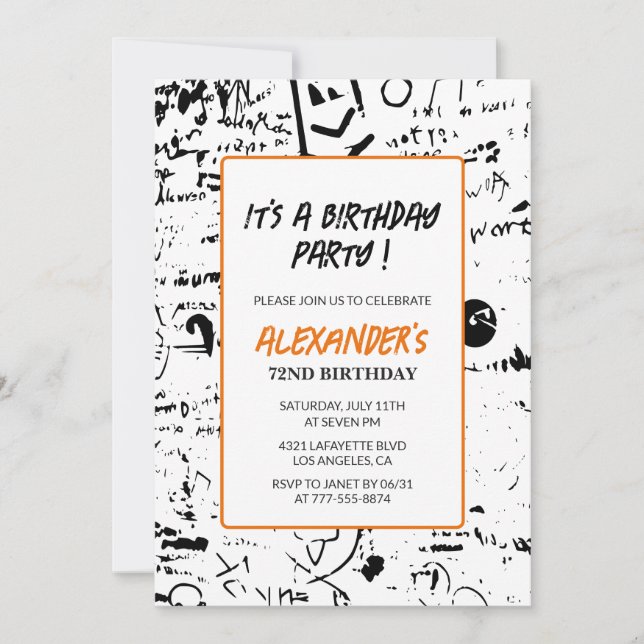 72nd birthday invitations Men Graffiti Paint  (Front)