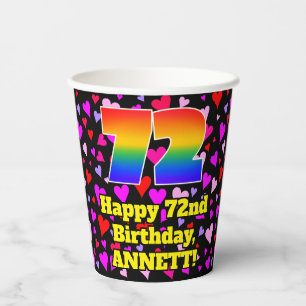 72nd Birthday: Loving Hearts Pattern, Rainbow 72 Paper Cups