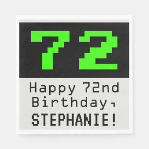 72nd Birthday - Nerdy / Geeky Style "72" & Name Napkin