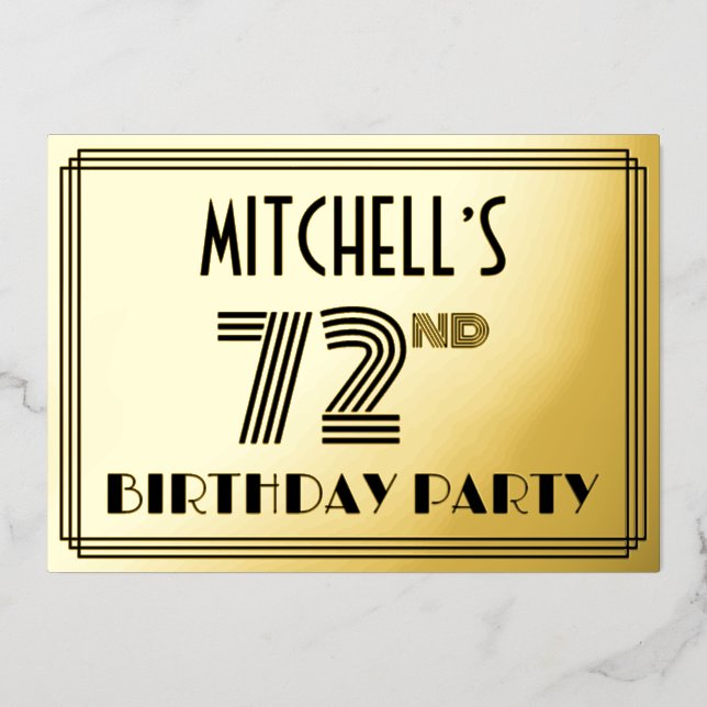 72nd Birthday Party — Art Deco Style “72” & Name (Front)