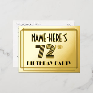 72nd Birthday Party ~ Art Deco Style “72” + Name Foil Invitation Postcard