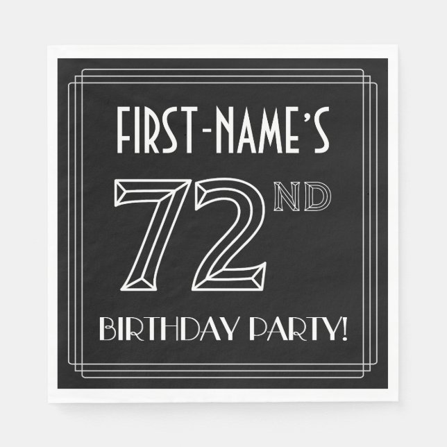 72nd Birthday Party: Art Deco Style + Custom Name Napkin (Front)