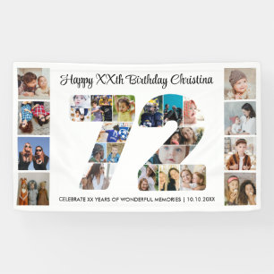 72nd Birthday Party Number 72 Photo Collage Banner