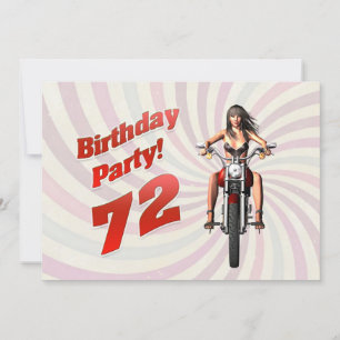 72nd birthday party with a girl on a motorbike invitation