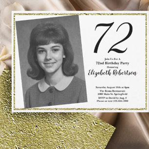 72nd Custom Photo White and Gold  Invitation