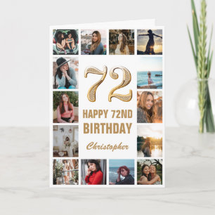 72nd Happy Birthday Gold and White Photo Collage Card