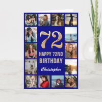 72nd Happy Birthday Navy Blue & Gold Photo Collage