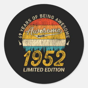73 Year Old 1952 Retro Awesome 73rd Birthday Gift Classic Round Sticker