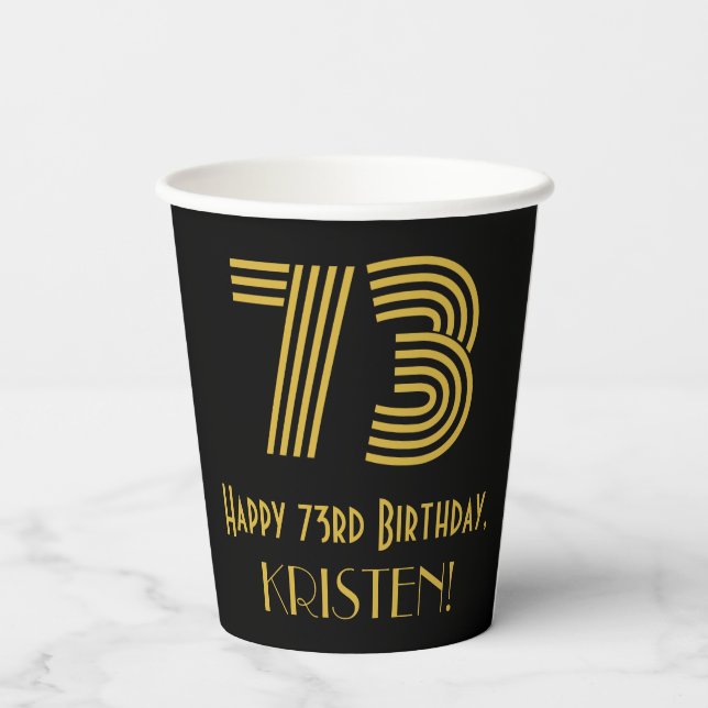 73rd Birthday: Art Deco Inspired Look “73” & Name Paper Cups (Back)