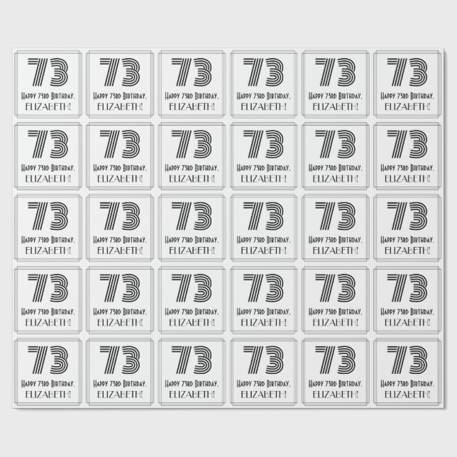73rd Birthday: Art Deco Inspired Style "73" + Name Wrapping Paper (Flat)