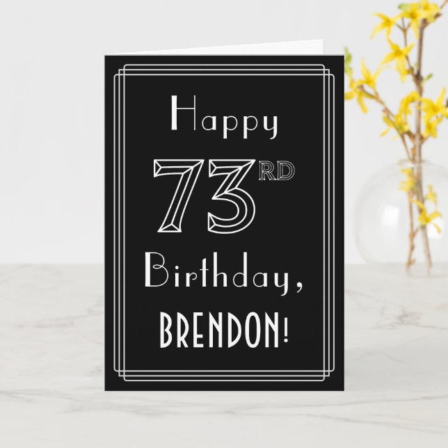 73rd Birthday: Art Deco Style # 73 & Custom Name Card (Yellow Flower)