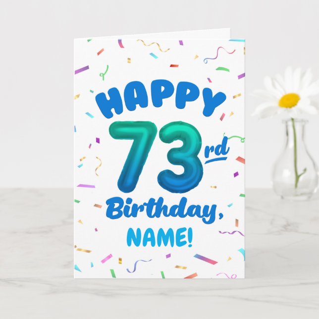 73rd Birthday, Balloon Number, Customisable Name Card (Small Plant)