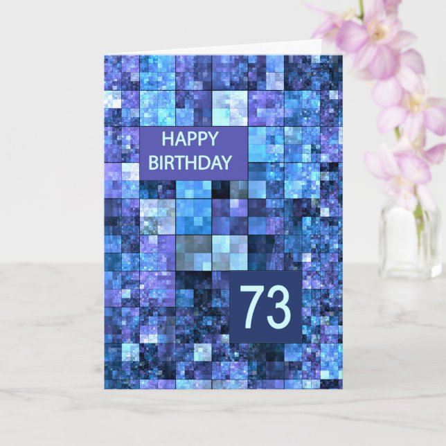 73rd Birthday, Blue Squares, Card (Orchid)