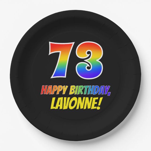 73rd Birthday: Bold, Fun, Simple, Rainbow 73 Paper Plate (Front)