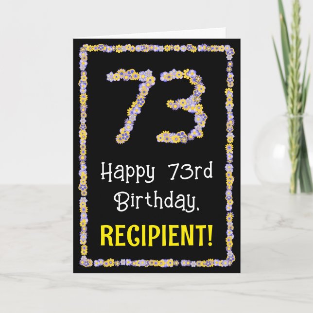 73rd Birthday: Floral Flowers Number, Custom Name Card (Front)