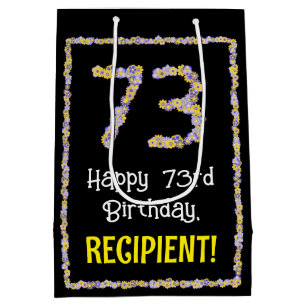 73rd Birthday: Floral Flowers Number, Custom Name Medium Gift Bag