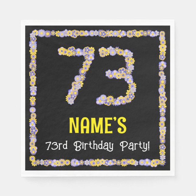 73rd Birthday: Floral Flowers Number, Custom Name Napkin (Front)