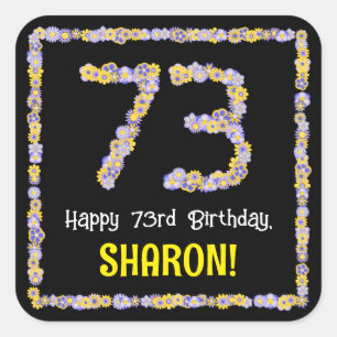 73rd Birthday: Floral Flowers Number, Custom Name Square Sticker