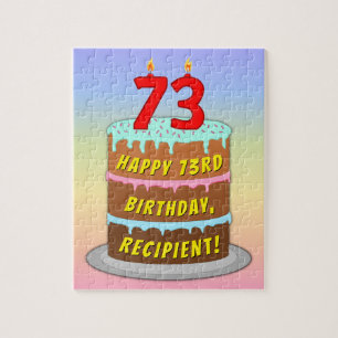 73rd Birthday: Fun Cake and Candles + Custom Name Jigsaw Puzzle